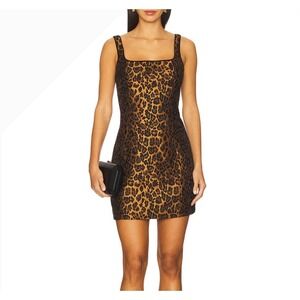 Saylor Randi Metallic Leopard Jacquard Mini Dress Gold Black Velvet Bow Size M